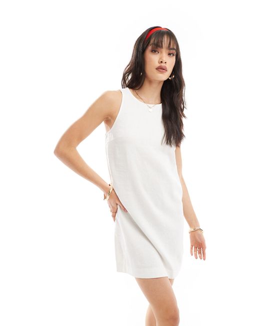 New Look White Tunic Linen Mini Dress