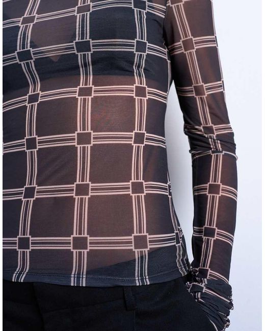 Top A Cuadros De Manga Larga Y Cuello Alto De Malla De TOPSHOP de color Blue