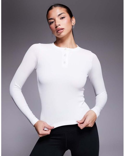 4505 Blue Seamless Rib Quick Dry Long Sleeve Henley Layering Top