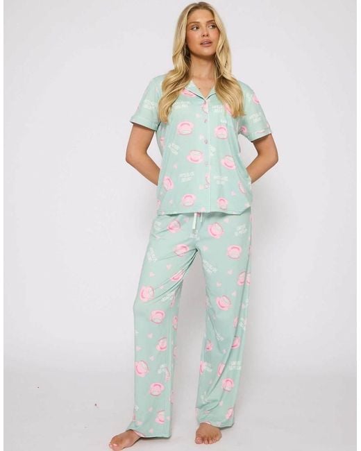 Loungeable Blue I Love You So Matcha Printed Short Sleeve Pyjamas
