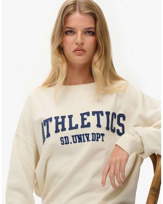 Superdry White Athletic Essentials Applique Crew Sweatshirt