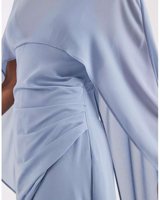 TFNC London Blue Bridesmaids Chiffon Cape Detail Maxi Dress