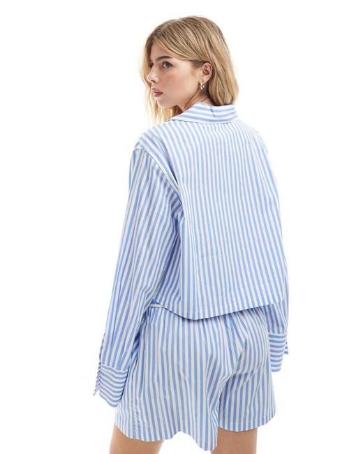 Polo Ralph Lauren Blue Striped Crop Shirt And Boxer Pyjama Set