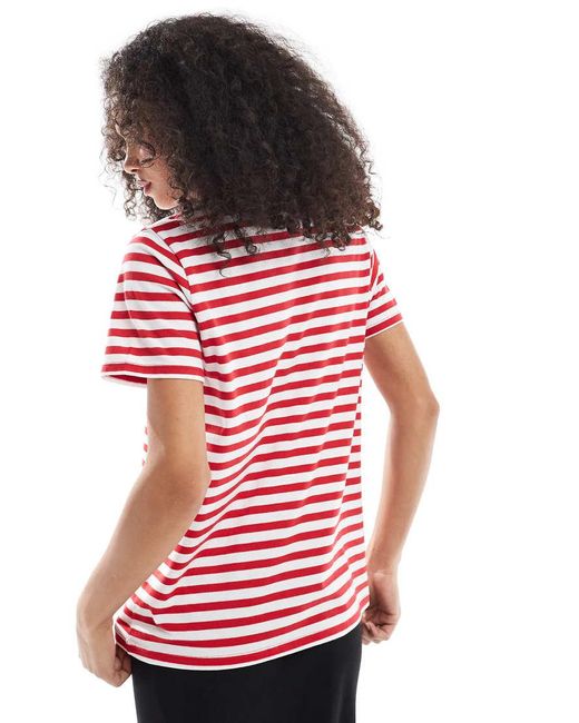 T-Shirt Rossa E Bianca A Righe Con Scritta Ricamata di French Connection in Red