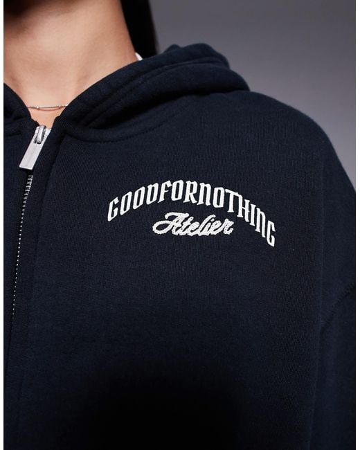 Good For Nothing Blue Co-ord Cropped Zipped Hoodie With Logo Back Print
