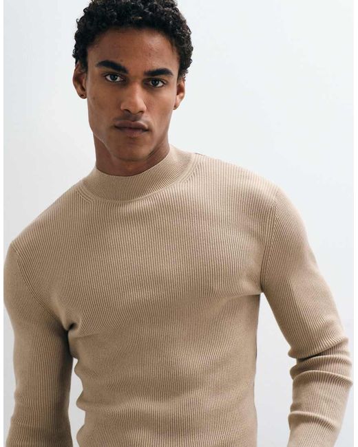 ASOS Blue Essential Micro Rib Muscle Fit Lightweight Knitted Turtle Neck Jumper for men