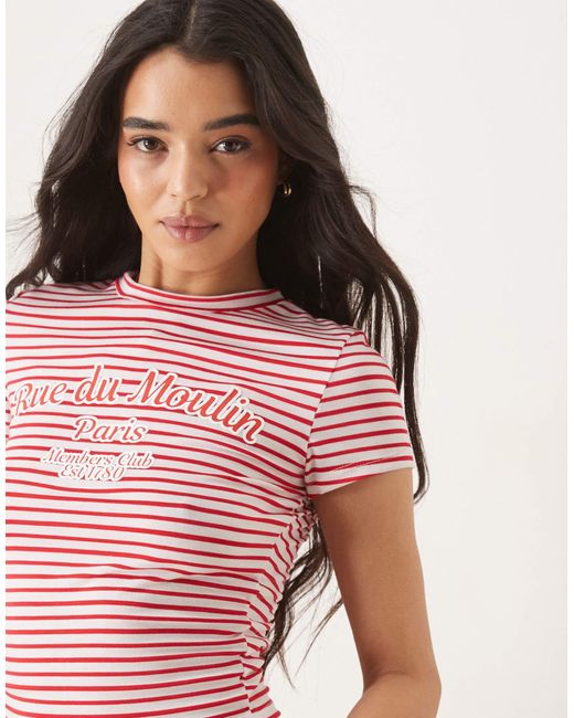 ASOS Red Stripe Baby Tee With Paris Graphic