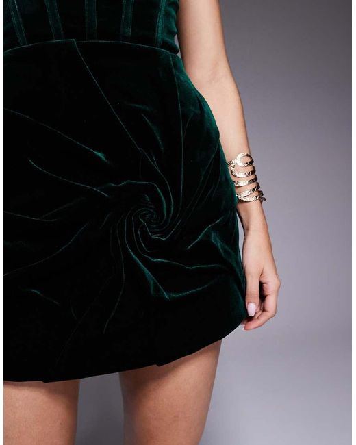ASOS Black Premium Velvet Bandeau Corseted Mini Dress With Ruched Flower Illusion