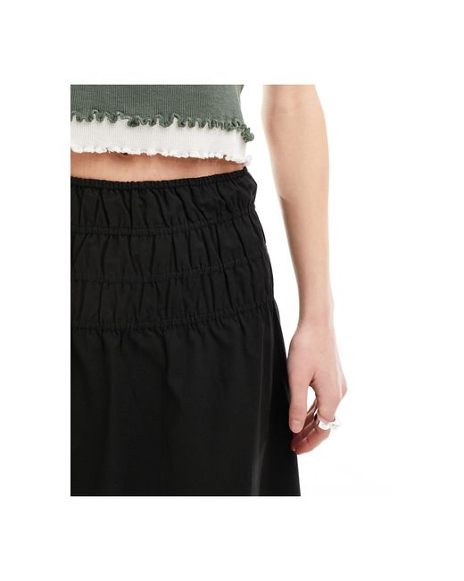 Daisy Street White Shirred Waist Cotton Midi Skirt