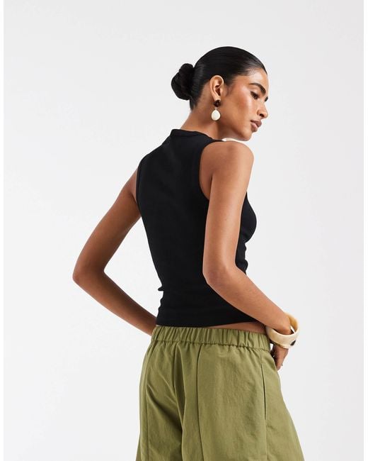 ASOS Black Ribbed V Neck Singlet