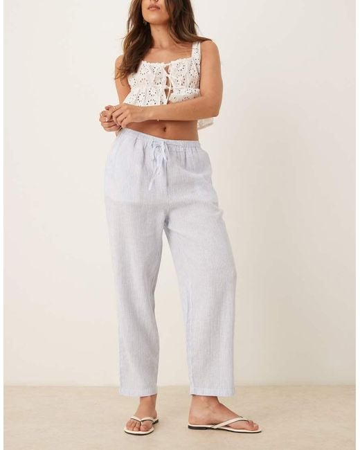 Mango Natural Tie Waist Linen Trousers