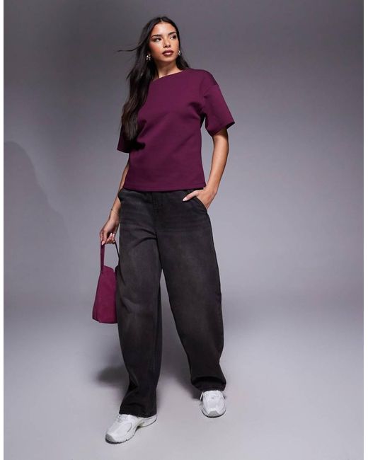 ASOS Purple Boat Neck Half Sleeve Fitted Top