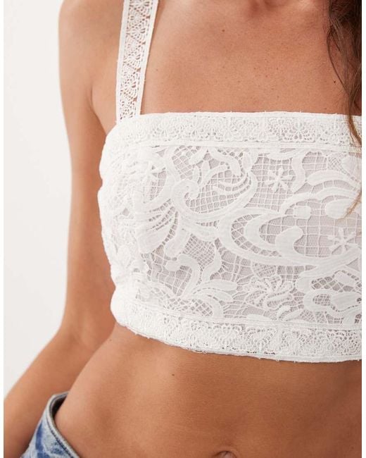 True Decadence White Co-Ord Square-Neck Lace Trim Crop Top