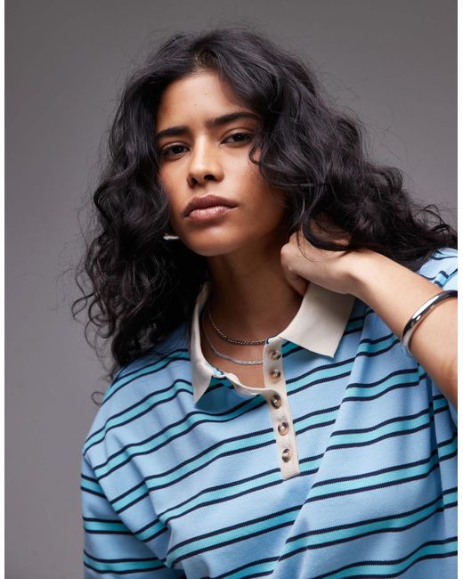 TOPSHOP Blue Stripe Boxy Polo
