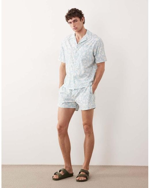 Free Society White Leaf Print Short Sleeve Beach Shirt for men