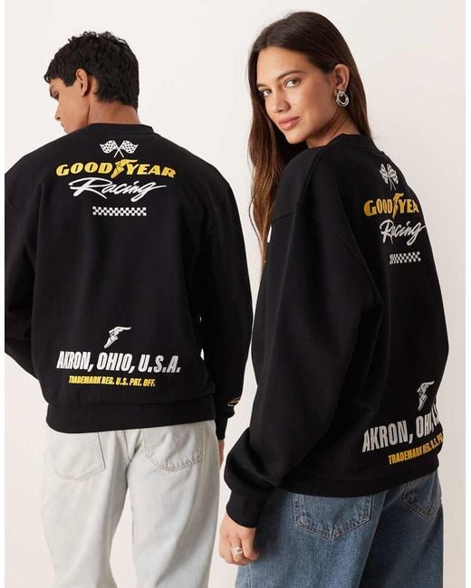 ASOS Black Unisex Relaxed Sweatshirt With Good Year Racing Embroidery