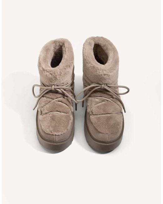 Oysho Brown Faux-Fur And Split-Leather Lace-Up Boots