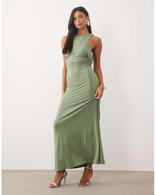 ASOS Green Column Maxi Dress With Trim Back Detail