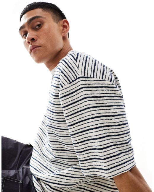 ASOS Gray Oversized Textured Stripe T-shirt for men