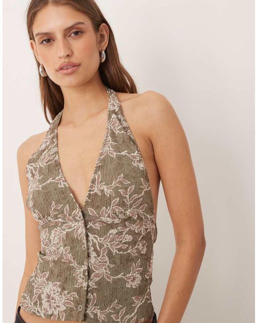 Motel Natural Mabli Textured Halter Neck Top