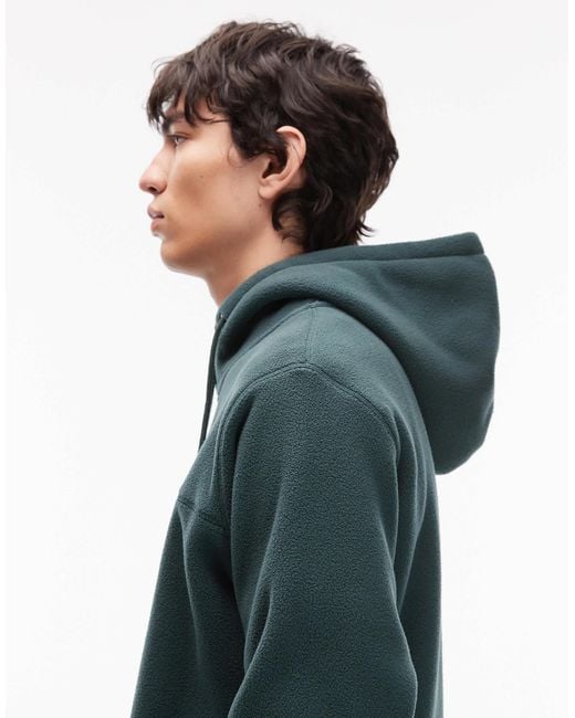 Timberland Green 1/4 Zip Polar Hoodie Pocket Fleece for men
