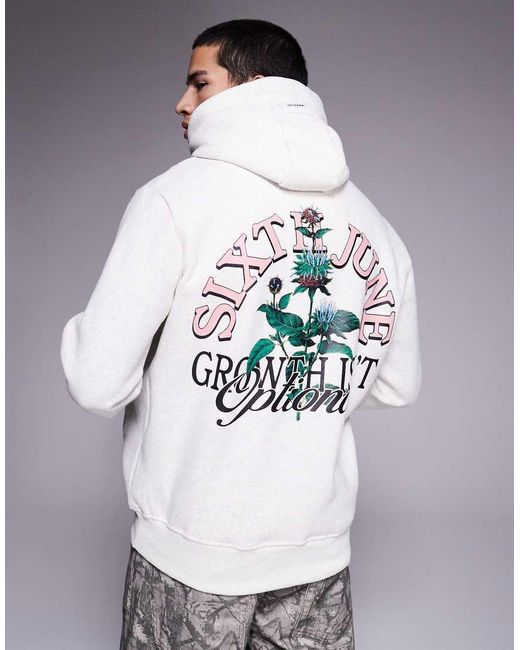 Felpa Con Cappuccio Grigia Con Stampa Botanica Con Logo Sul Retro di Sixth June in Gray da Uomo