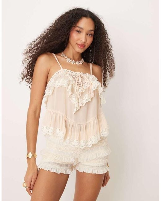 Mango Natural Ruffle And Lace Cami