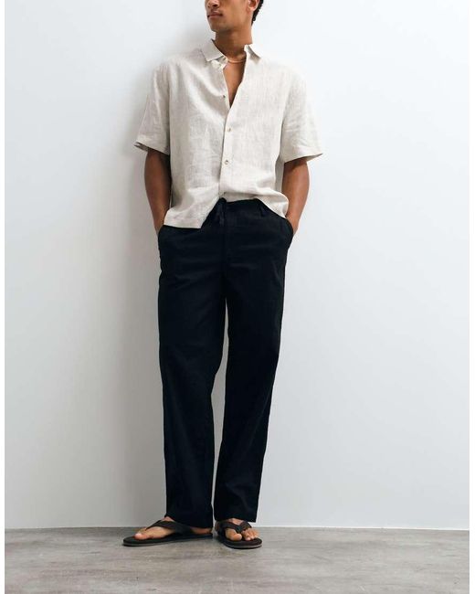 Jack & Jones Blue Linen Mix Trousers With Drawstring for men