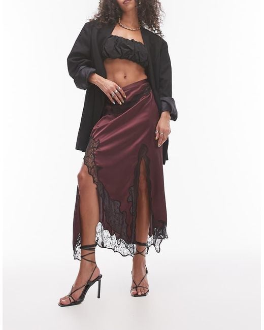 TOPSHOP Red Satin Maxi Skirt