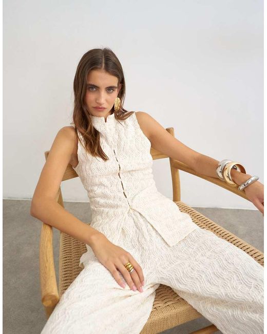 TOPSHOP Natural Embroidered Lace High Neck Sleeveless Tank
