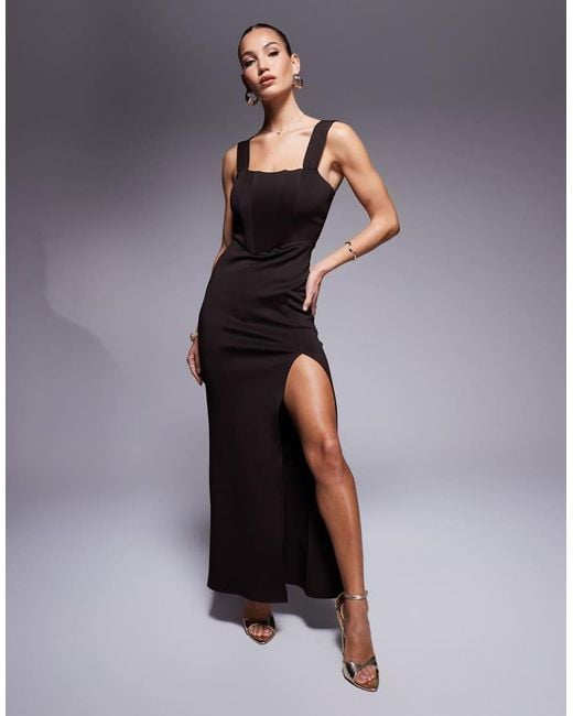 True Violet Blue Corset Maxi Gown With Thigh Split