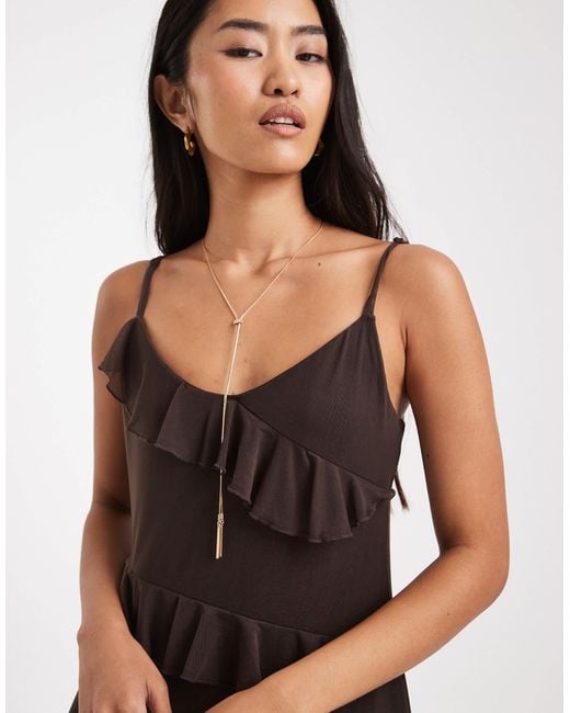 Robe longue caraco en tulle avec volants - marron chocolat Object en coloris Brown