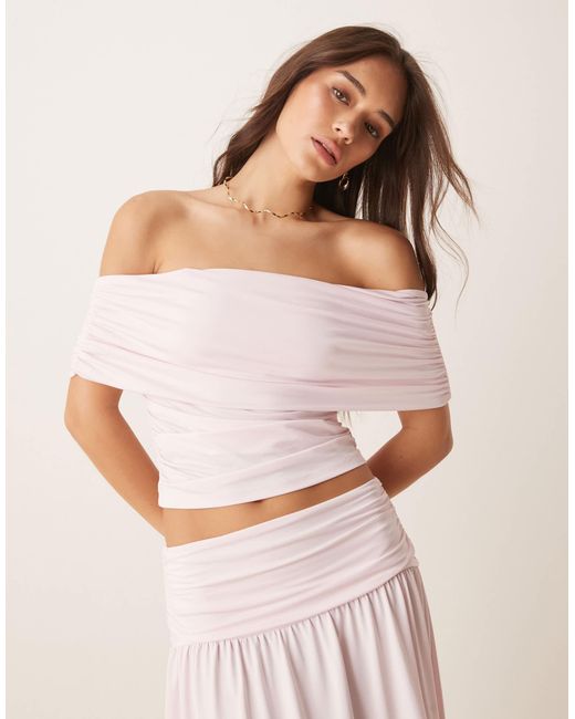 Top froncé à encolure bardot à assortir - pastel ASOS en coloris Pink