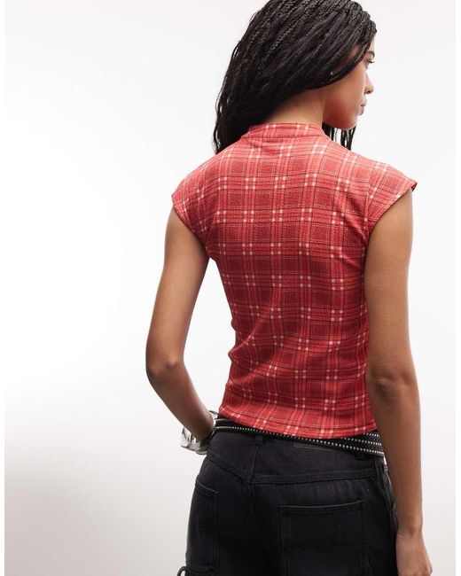 Reclaimed Vintage Red Mandarin Collar Top With Asymmetric Detail