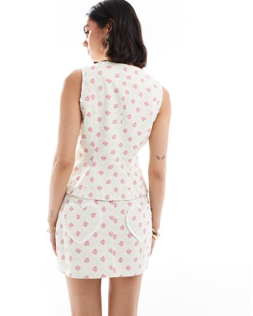 The Frolic White Exclusive Button Through Split Front Denim Waistcoat Co-ord