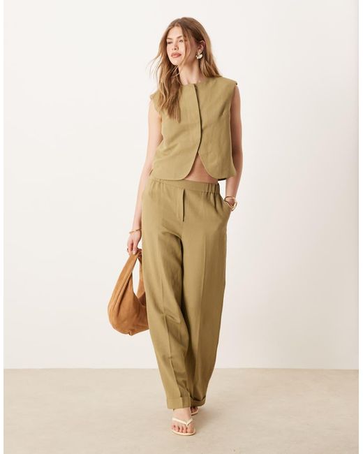 ASOS Natural High Neck Boxy Waistcoat Co-Ord With Linen