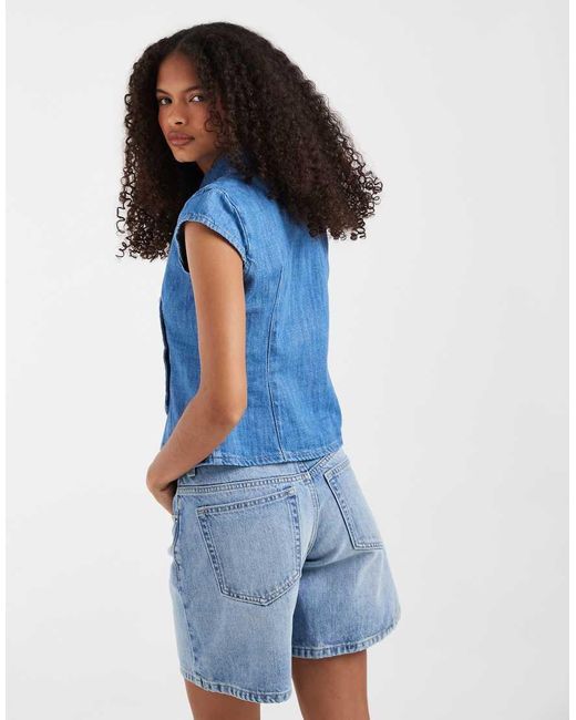 ASOS Blue Denim Mandarin Collar Top