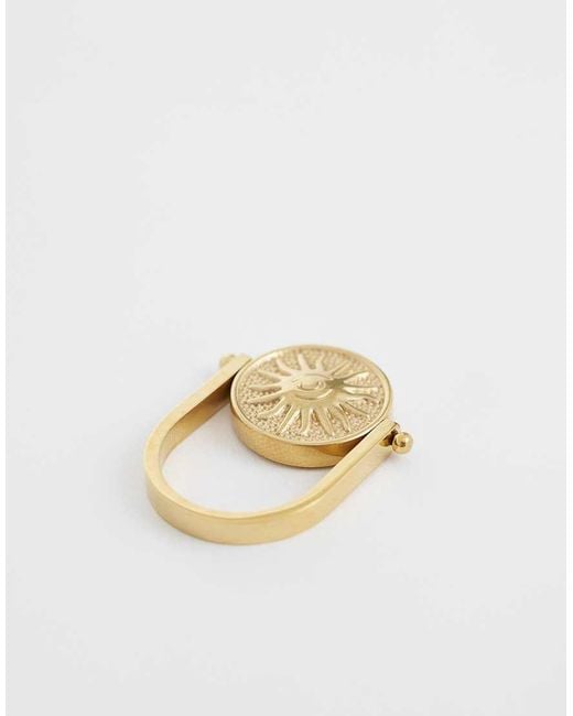 Reclaimed Vintage Metallic Waterproof Stainless Steel Flip Ring With Sun Detail