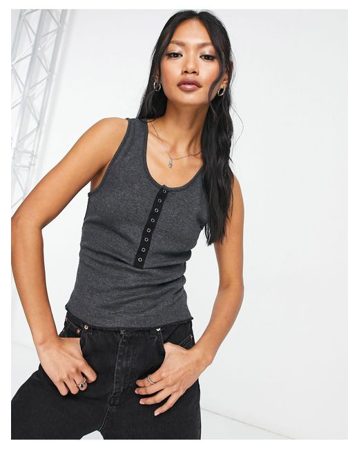 Free People Button Detail Tank Top in Black | Lyst Canada