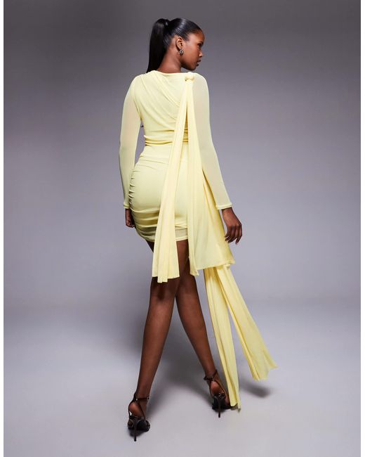 ASOS Blue Mesh Tie Shoulder Mini Dress With Knot Drape Detail