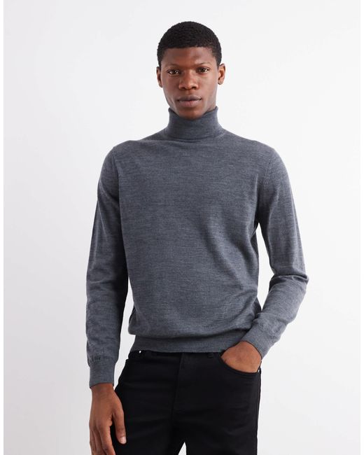 Mango Blue Knitted Roll Neck Jumper for men