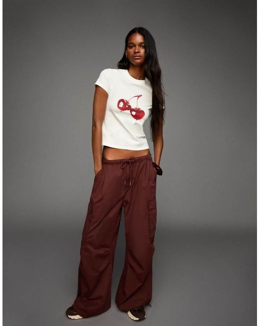 Bershka Brown Parachute Cargo Trousers
