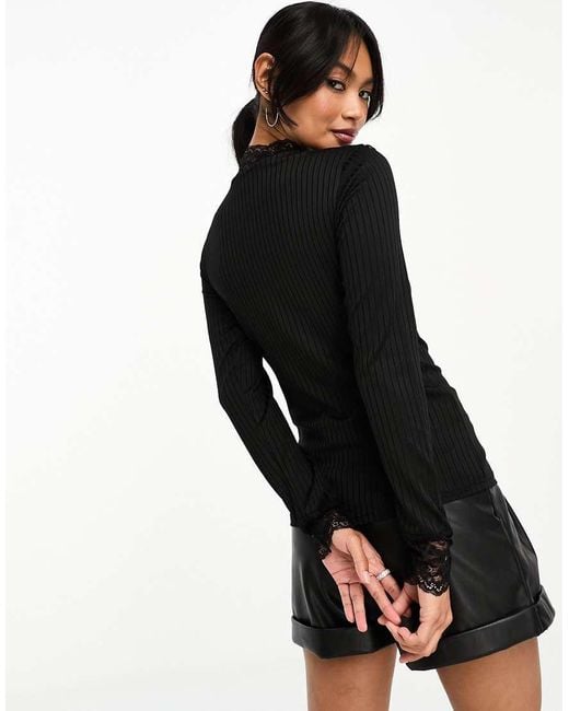 Y.A.S Black Lace Insert Long Sleeve Top
