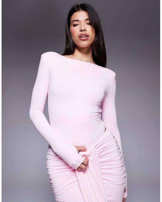 Wanderdoll Purple Nara Sculpting Second Skin Slash Neck Long Sleeve Body Co-Ord