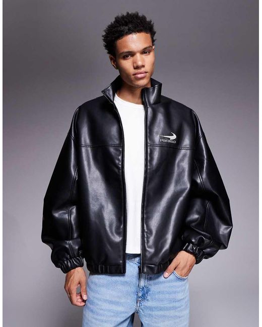 ASOS Gray Faux Leather Windbreaker for men