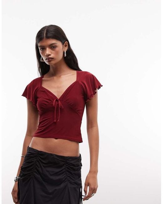 Reclaimed Vintage Red Ruched Tie Front Jersey Top