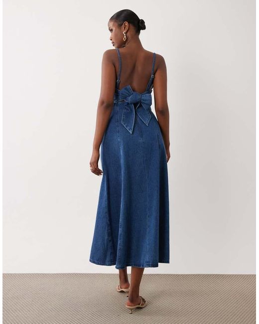 ASOS Blue Denim Midi Dress With Heart Bust Detail