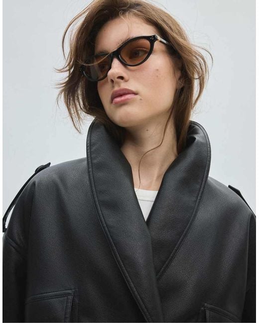 Stradivarius Gray Quilted Leather Effect Boxy Jacket