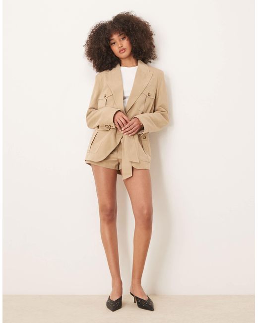 Short habillé style workwear d'ensemble en imitation daim - fauve ASOS en coloris Natural