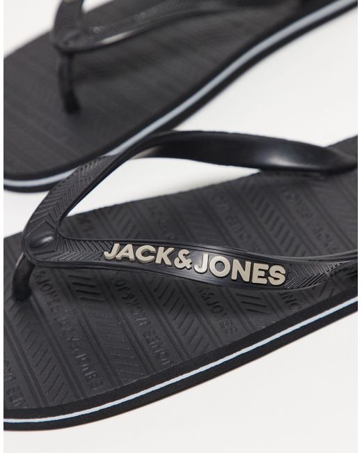 Jack & Jones Black Flip Flops With Logo for men